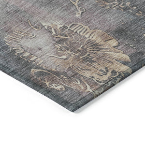 HomeRoots 5' Durable Gray and Beige Floral Area Rug - Washable, Perfect for Indoor or Outdoor Spaces! 10' X 14' 623388