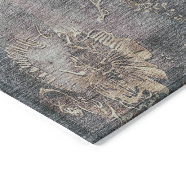 HomeRoots 5' Durable Gray and Beige Floral Area Rug - Washable, Perfect for Indoor or Outdoor Spaces! 10' X 14' 623388