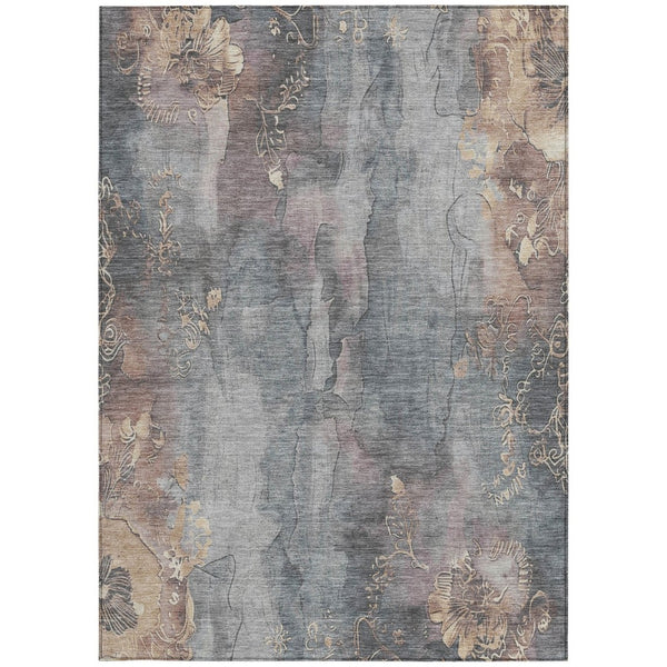 HomeRoots 5' Durable Gray and Beige Floral Area Rug - Washable, Perfect for Indoor or Outdoor Spaces! 10' X 14' 623388