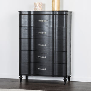 English Elm Glamorous Black 36"W Curved Front Chest with Crystal Acrylic Handles, Turned Legs & Felt Lined Drawer B2741P372231
