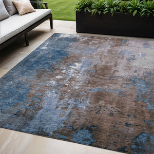 HomeRoots 5' Brown and Blue Abstract Area Rug - Stylish, Washable, Durable Indoor/Outdoor Design for Any Space 5' X 8' 623402