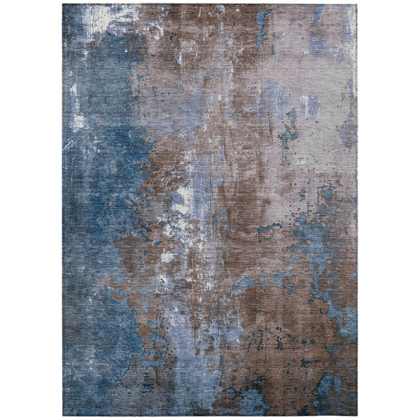 HomeRoots 5' Brown and Blue Abstract Area Rug - Stylish, Washable, Durable Indoor/Outdoor Design for Any Space 8' X 10' 623404