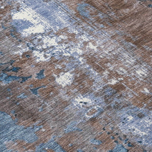 HomeRoots 5' Brown and Blue Abstract Area Rug - Stylish, Washable, Durable Indoor/Outdoor Design for Any Space 9' X 12' 623405