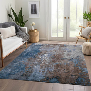 HomeRoots 5' Coffee and Blue Abstract Area Rug - Stylish, Durable, Washable for Indoor & Outdoor Spaces 5' X 8' 623408