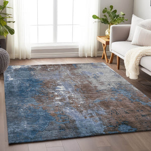 HomeRoots 5' Coffee and Blue Abstract Area Rug - Stylish, Durable, Washable for Indoor & Outdoor Spaces 9' X 12' 623411