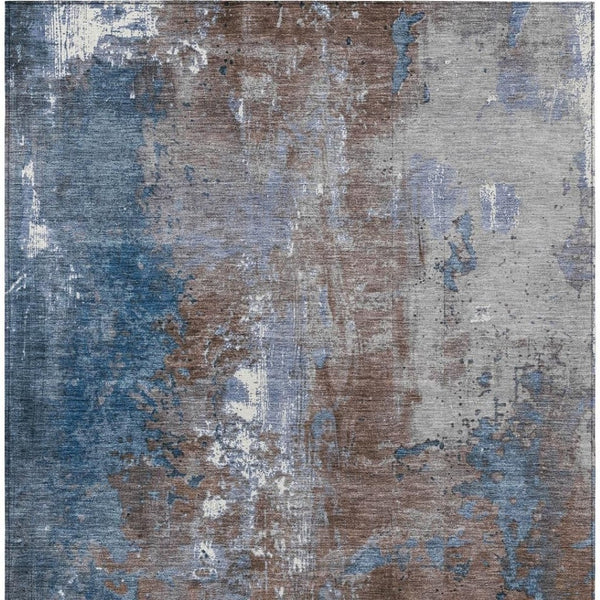 HomeRoots 5' Coffee and Blue Abstract Area Rug - Stylish, Durable, Washable for Indoor & Outdoor Spaces 10' X 14' 623412