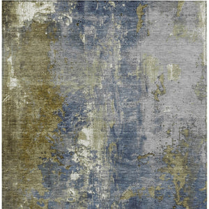 HomeRoots 5' Abstract Khaki and Denim Blue Area Rug - Stylish, Washable, Durable, Perfect for Indoor/Outdoor Use! 5' X 8' 623420