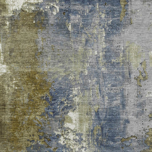 HomeRoots 5' Abstract Khaki and Denim Blue Area Rug - Stylish, Washable, Durable, Perfect for Indoor/Outdoor Use! 5' X 8' 623420