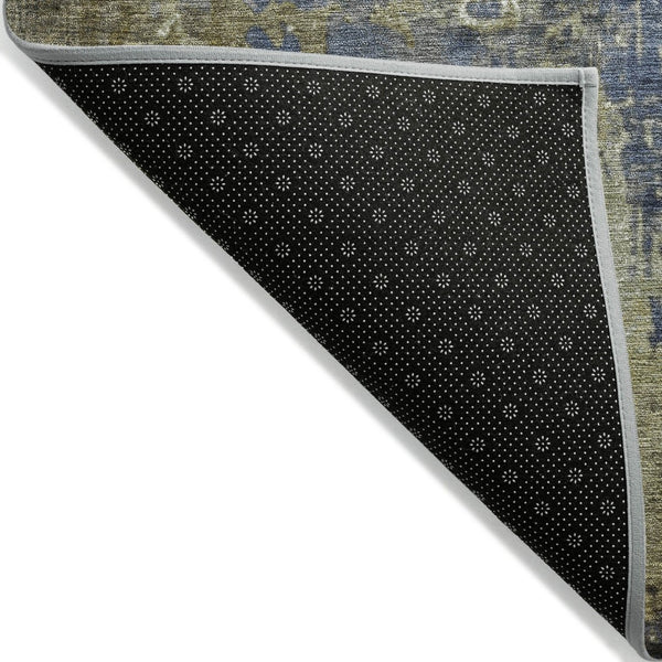 HomeRoots 5' Abstract Khaki and Denim Blue Area Rug - Stylish, Washable, Durable, Perfect for Indoor/Outdoor Use! 8' Round 623421