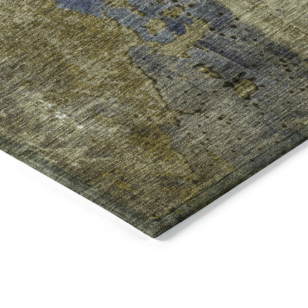 HomeRoots 5' Abstract Khaki and Denim Blue Area Rug - Stylish, Washable, Durable, Perfect for Indoor/Outdoor Use! 8' Round 623421