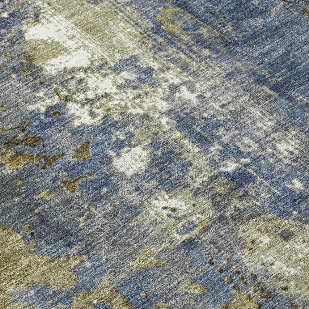 HomeRoots 5' Abstract Khaki and Denim Blue Area Rug - Stylish, Washable, Durable, Perfect for Indoor/Outdoor Use! 8' X 10' 623422