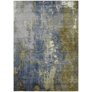HomeRoots 5' Abstract Khaki and Denim Blue Area Rug - Stylish, Washable, Durable, Perfect for Indoor/Outdoor Use! 9' X 12' 623423