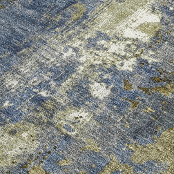 HomeRoots 5' Abstract Khaki and Denim Blue Area Rug - Stylish, Washable, Durable, Perfect for Indoor/Outdoor Use! 9' X 12' 623423