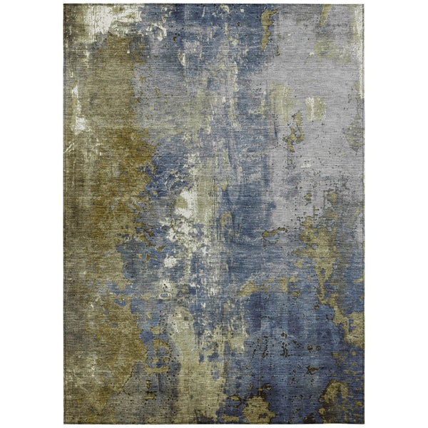HomeRoots 5' Abstract Khaki and Denim Blue Area Rug - Stylish, Washable, Durable, Perfect for Indoor/Outdoor Use! 9' X 12' 623423