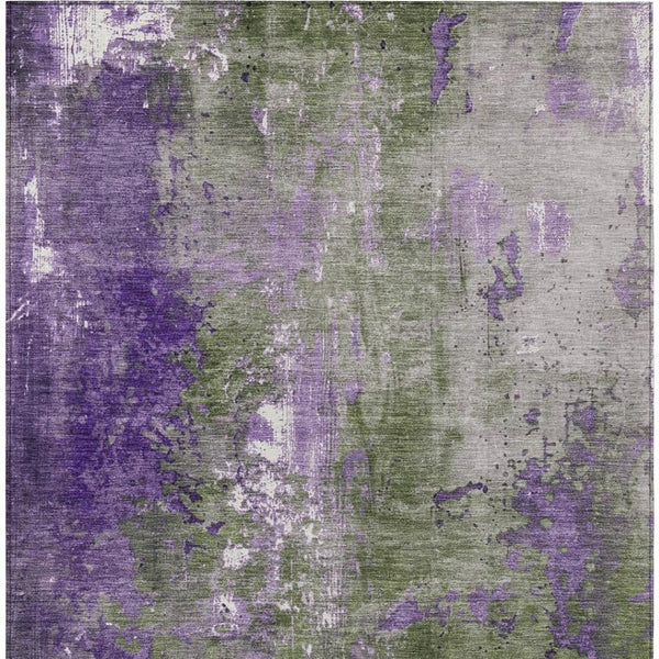 HomeRoots 5' Olive Green and Purple Abstract Washable Area Rug for Indoor and Outdoor Style Refresh 5' X 8' 623426