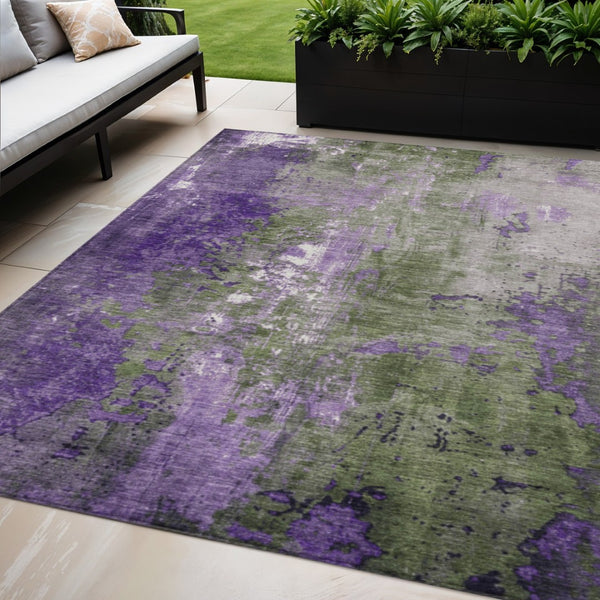 HomeRoots 5' Olive Green and Purple Abstract Washable Area Rug for Indoor and Outdoor Style Refresh 5' X 8' 623426