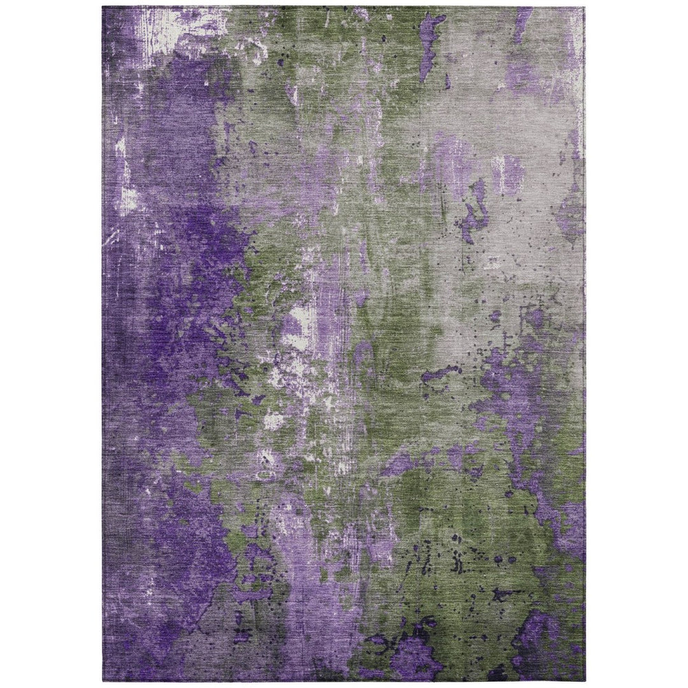 HomeRoots 5' Olive Green and Purple Abstract Washable Area Rug for Indoor and Outdoor Style Refresh 5' X 8' 623426