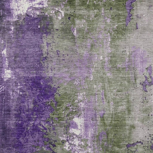 HomeRoots 5' Olive Green and Purple Abstract Washable Area Rug for Indoor and Outdoor Style Refresh 5' X 8' 623426