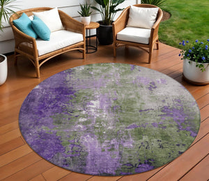 HomeRoots 5' Olive Green and Purple Abstract Washable Area Rug for Indoor and Outdoor Style Refresh 8' Round 623427