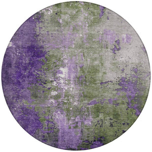 HomeRoots 5' Olive Green and Purple Abstract Washable Area Rug for Indoor and Outdoor Style Refresh 8' Round 623427