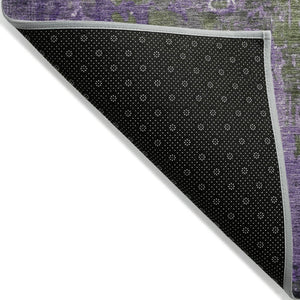 HomeRoots 5' Olive Green and Purple Abstract Washable Area Rug for Indoor and Outdoor Style Refresh 8' Round 623427