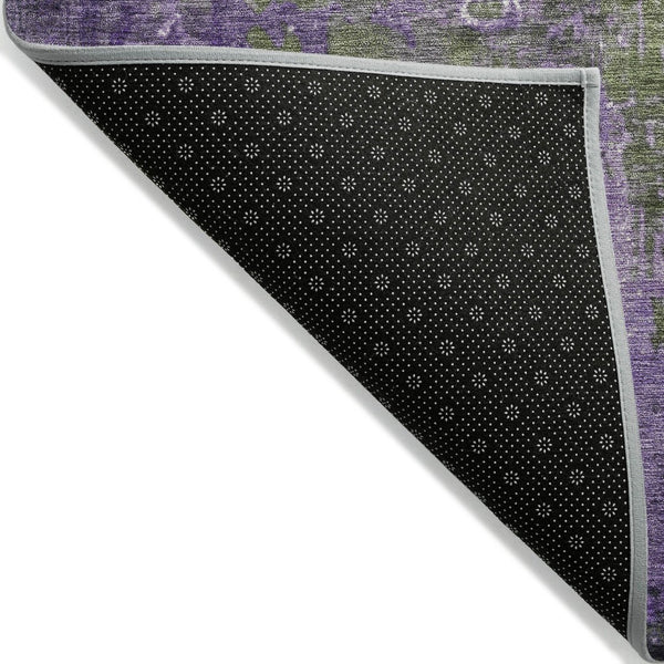 HomeRoots 5' Olive Green and Purple Abstract Washable Area Rug for Indoor and Outdoor Style Refresh 8' Round 623427