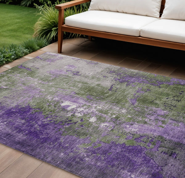 HomeRoots 5' Olive Green and Purple Abstract Washable Area Rug for Indoor and Outdoor Style Refresh 8' X 10' 623428