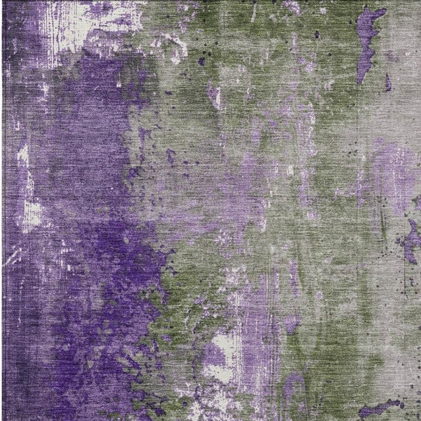 HomeRoots 5' Olive Green and Purple Abstract Washable Area Rug for Indoor and Outdoor Style Refresh 8' X 10' 623428