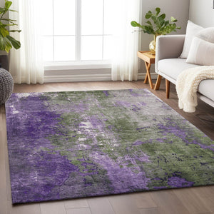 HomeRoots 5' Olive Green and Purple Abstract Washable Area Rug for Indoor and Outdoor Style Refresh 8' X 10' 623428