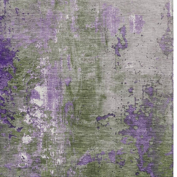HomeRoots 5' Olive Green and Purple Abstract Washable Area Rug for Indoor and Outdoor Style Refresh 9' X 12' 623429
