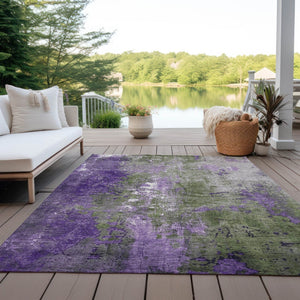 HomeRoots 5' Olive Green and Purple Abstract Washable Area Rug for Indoor and Outdoor Style Refresh 9' X 12' 623429