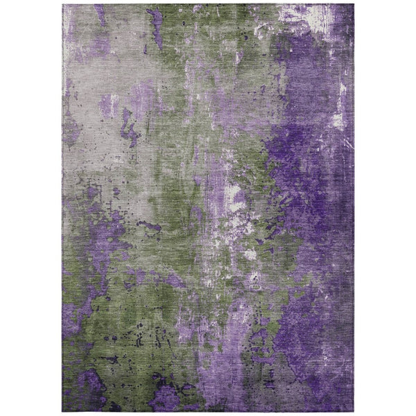HomeRoots 5' Olive Green and Purple Abstract Washable Area Rug for Indoor and Outdoor Style Refresh 9' X 12' 623429