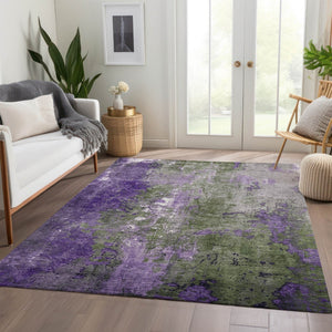 HomeRoots 5' Olive Green and Purple Abstract Washable Area Rug for Indoor and Outdoor Style Refresh 10' X 14' 623430