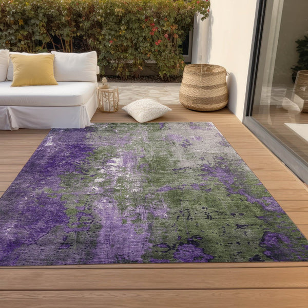 HomeRoots 5' Olive Green and Purple Abstract Washable Area Rug for Indoor and Outdoor Style Refresh 10' X 14' 623430