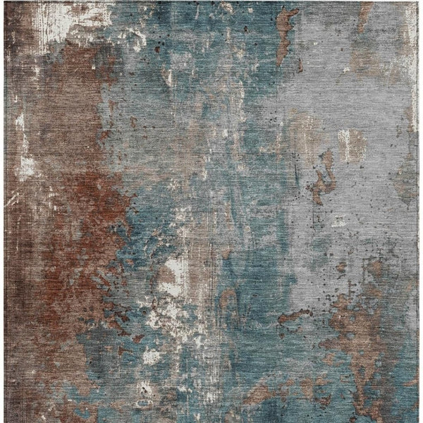 HomeRoots 5' Abstract Rust and Teal Blue Area Rug - Washable, Versatile Indoor/Outdoor Design for Modern Spaces 5' X 8' 623432