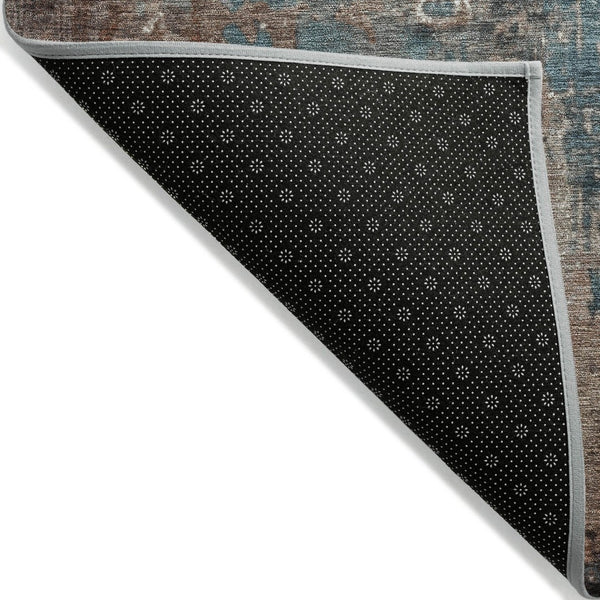 HomeRoots 5' Abstract Rust and Teal Blue Area Rug - Washable, Versatile Indoor/Outdoor Design for Modern Spaces 8' Round 623433