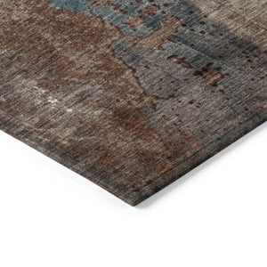 HomeRoots 5' Abstract Rust and Teal Blue Area Rug - Washable, Versatile Indoor/Outdoor Design for Modern Spaces 8' Round 623433
