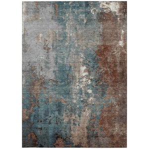 HomeRoots 5' Abstract Rust and Teal Blue Area Rug - Washable, Versatile Indoor/Outdoor Design for Modern Spaces 8' X 10' 623434