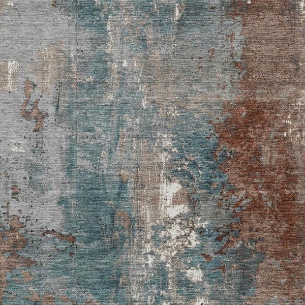 HomeRoots 5' Abstract Rust and Teal Blue Area Rug - Washable, Versatile Indoor/Outdoor Design for Modern Spaces 8' X 10' 623434