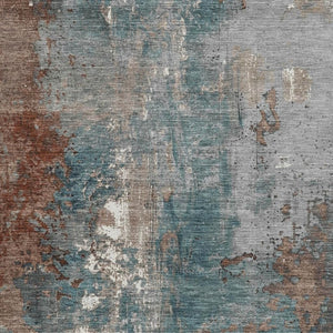 HomeRoots 5' Abstract Rust and Teal Blue Area Rug - Washable, Versatile Indoor/Outdoor Design for Modern Spaces 9' X 12' 623435