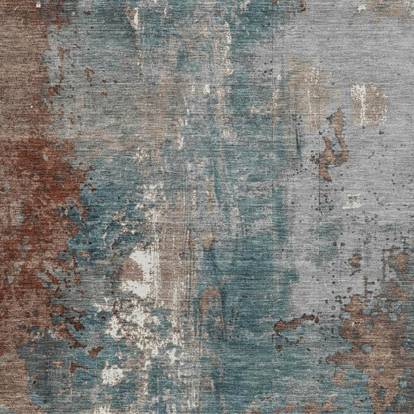 HomeRoots 5' Abstract Rust and Teal Blue Area Rug - Washable, Versatile Indoor/Outdoor Design for Modern Spaces 9' X 12' 623435