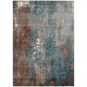 HomeRoots 5' Abstract Rust and Teal Blue Area Rug - Washable, Versatile Indoor/Outdoor Design for Modern Spaces 10' X 14' 623436