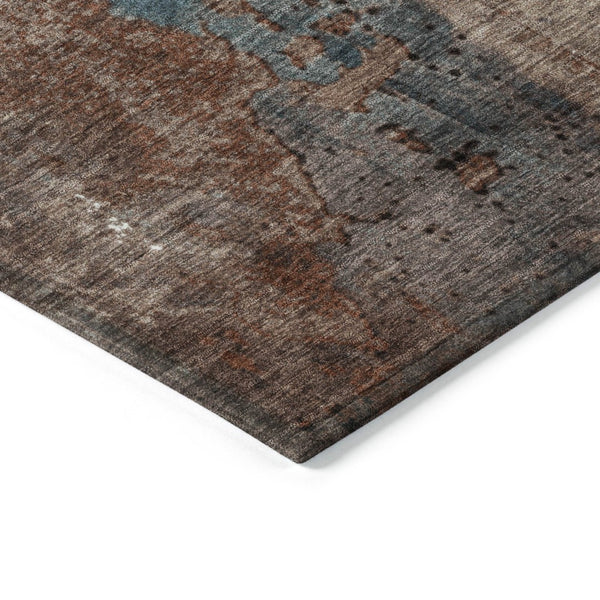 HomeRoots 5' Abstract Rust and Teal Blue Area Rug - Washable, Versatile Indoor/Outdoor Design for Modern Spaces 10' X 14' 623436
