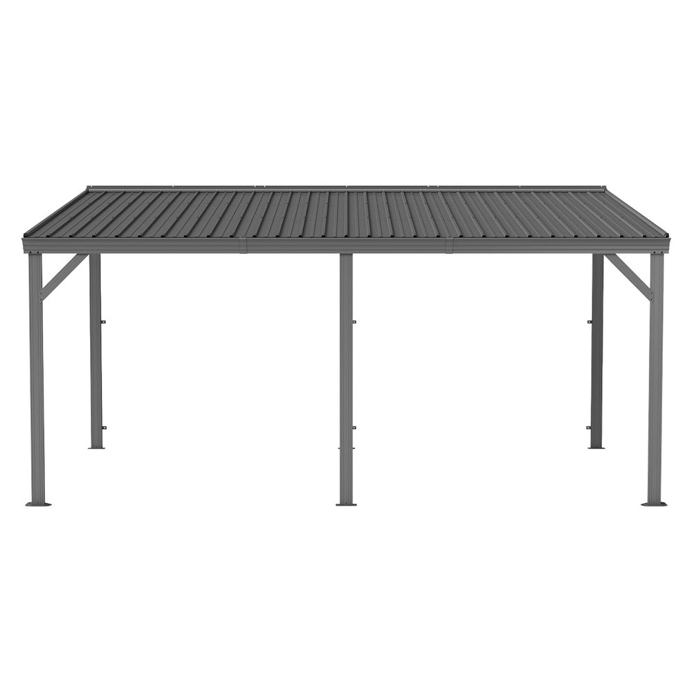 English Elm 10'x16' Wall Mounted Hardtop Gazebo Galvanized Steel Roof Patio Lean to Canopy Grey W1859S00221