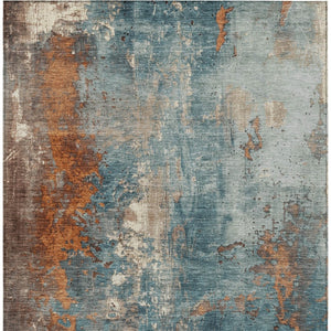 HomeRoots 5' Teal Blue and Copper Abstract Area Rug - Stylish, Washable, Durable Indoor/Outdoor Accent Piece 5' X 8' 623438