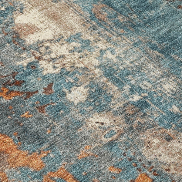 HomeRoots 5' Teal Blue and Copper Abstract Area Rug - Stylish, Washable, Durable Indoor/Outdoor Accent Piece 5' X 8' 623438