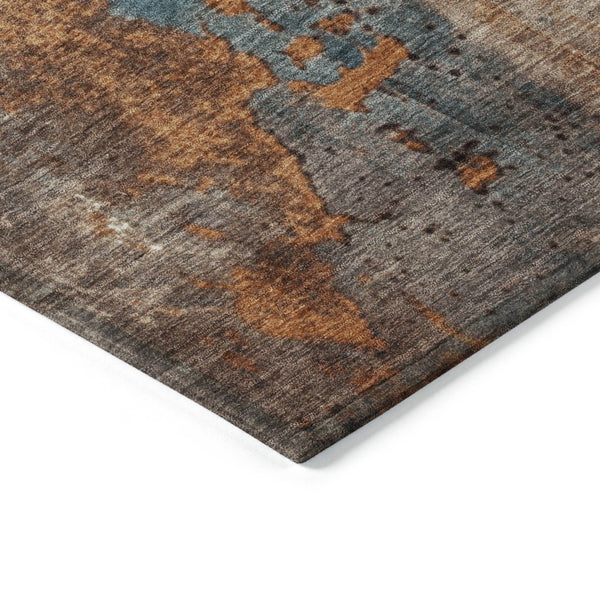 HomeRoots 5' Teal Blue and Copper Abstract Area Rug - Stylish, Washable, Durable Indoor/Outdoor Accent Piece 8' Round 623439