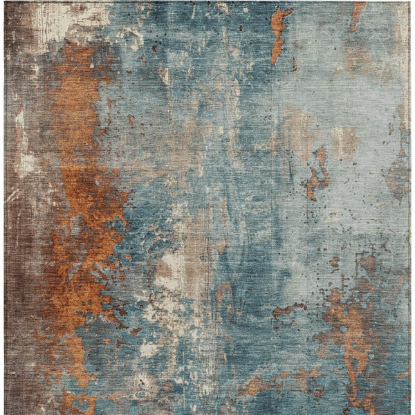 HomeRoots 5' Teal Blue and Copper Abstract Area Rug - Stylish, Washable, Durable Indoor/Outdoor Accent Piece 8' X 10' 623440