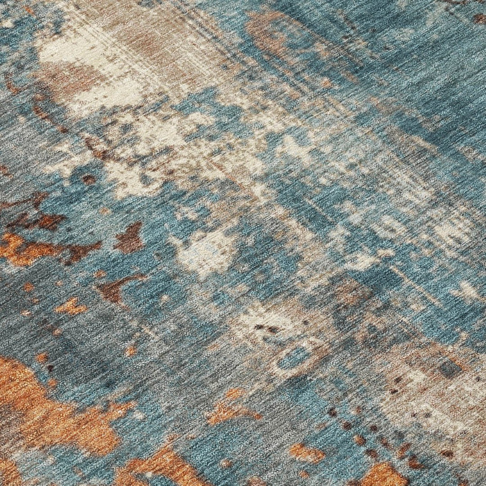 HomeRoots 5' Teal Blue and Copper Abstract Area Rug - Stylish, Washable, Durable Indoor/Outdoor Accent Piece 9' X 12' 623441