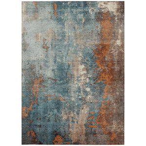 HomeRoots 5' Teal Blue and Copper Abstract Area Rug - Stylish, Washable, Durable Indoor/Outdoor Accent Piece 10' X 14' 623442